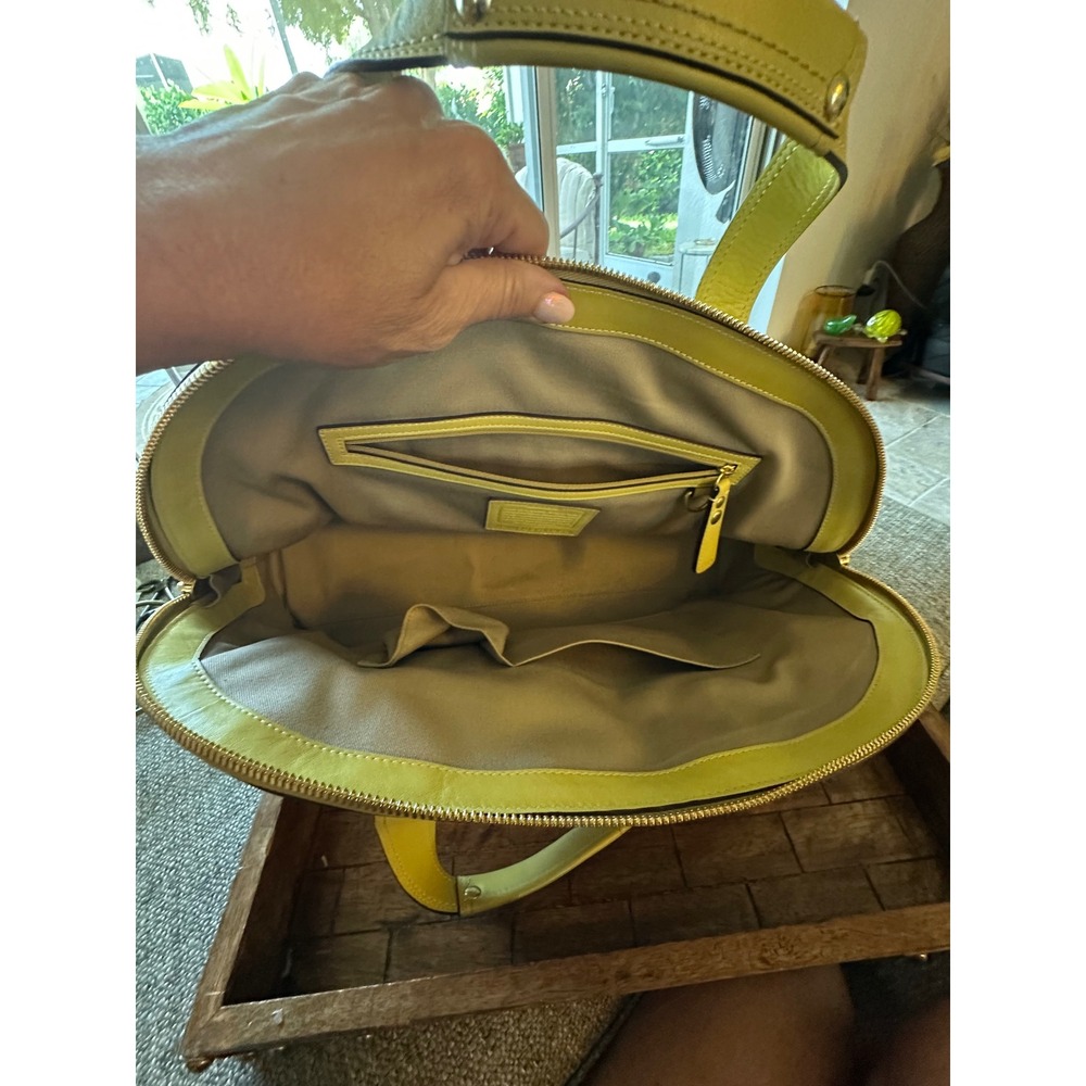 Coach Hampton Miranda 11954 Canvas Leather Satchel Ivory Lime Green Handbag EUC - Picture 10 of 16